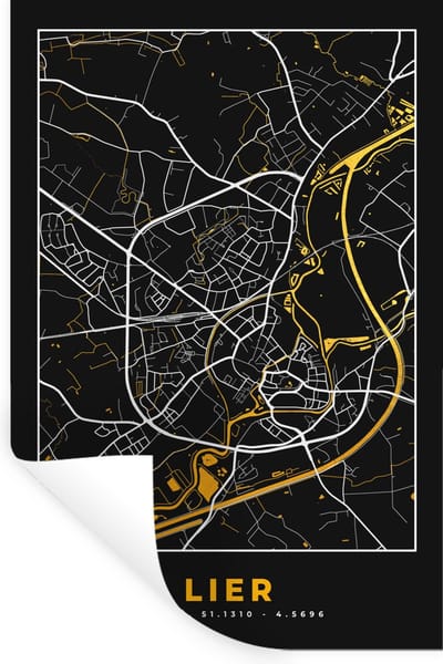 Muurstickers - Sticker Folie - Lier - Kaart - Plattegrond - Goud - Stadskaart - 20x30 cm - Plakfolie - Muurstickers Kinderkamer - Zelfklevend Behang - Zelfklevend behangpapier - Stickerfolie