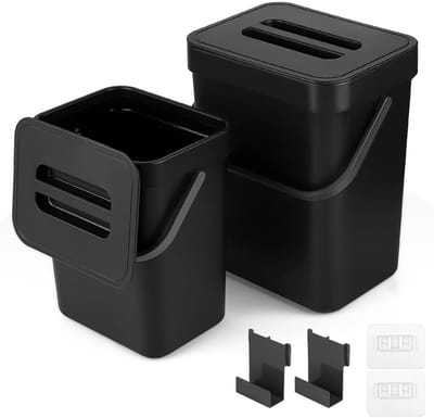 SnelShoppen - Keuken Compostbak 5L + 3L - Hangende Afvalbak met Deksel voor Keuken, Badkamer, Auto, Kantoor, Slaapkamer - Ruimtebesparend en Insecten-