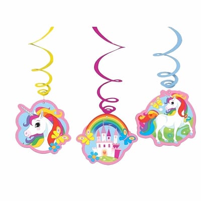 Rotorspiralen Eenhoorn - 6x stuks - L50 cm - unicorn - slingers - kinderfeestje