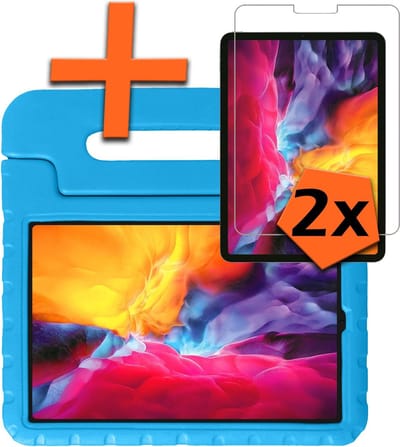 Hoesje - Geschikt voor Apple iPad Pro (2018) - 12.9 inch - Met 2x Screenprotector - Kinderhoes Shockproof Bumper - Kidsproof Case - Tablet Hoes - Kinder Hoes Cover - Blauw