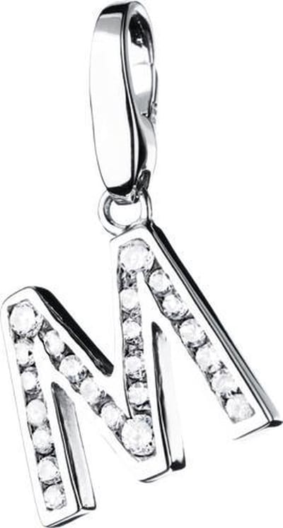 Giorgio Martello zilveren letter M bedel | charm | 925/000 sterling zilver met briljant geslepen zirkonia