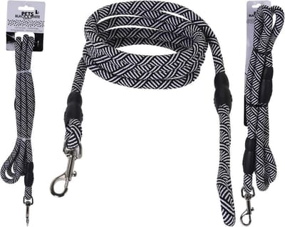 Basic Pets Black And White Collection Hondenriem 130Cm Zwart/Wit