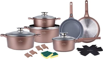 Swiss Haus® LG3019CO Pannenset Inductie - 19 Delige Pannensets - PFAS Vrij - Set Met Koekenpannen, Kookpotten & Steelpan - Pannen met Afneembare Handgreep - Pan met Sapphire™ Antiaanbaklaag - Koper