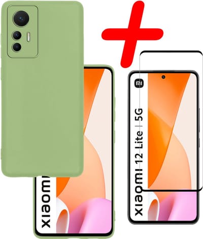 Hoes Geschikt voor Xiaomi 12 Lite Hoesje Siliconen Back Cover Case Met Screenprotector - Hoesje Geschikt voor Xiaomi 12 Lite Hoes Cover Hoesje - Groen