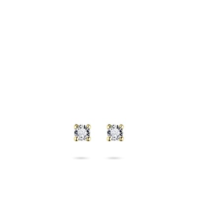 Jewels Inc. - Oorbellen - Oorstekers - Solitaire gezet met Zirkonia - 4mmØ - 14 Karaat Geelgoud