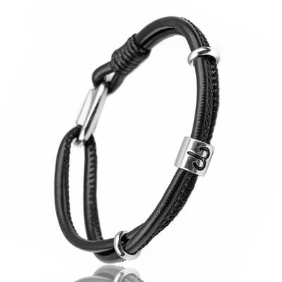 Ram / Aries - Leren Armband met Sterrenbeeld Hanger - Zwart Leer - Staal - Astrologie - Armbanden - Papa Cadeau Voor Mannen - Vaderdag
