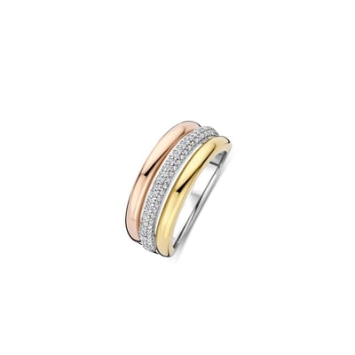 TI SENTO Dames Ring - 925 zilver - Zilver geel verguld rosé verguld - Maat 15.25 mm / maat 48 - 12427TZ