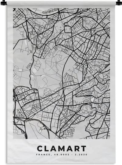 Wandkleed - Wanddoek - Stadskaart - Frankrijk - Kaart - Clamart - Plattegrond - 120x180 cm - Wandtapijt
