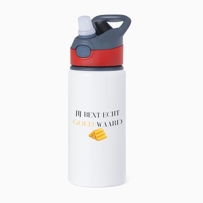 Hacebo® - Jij bent echt goud waard waterfles met rietje rood - Collega - cadeau collega - cadeau - bedankt cadeau collega - water fles - 650ML
