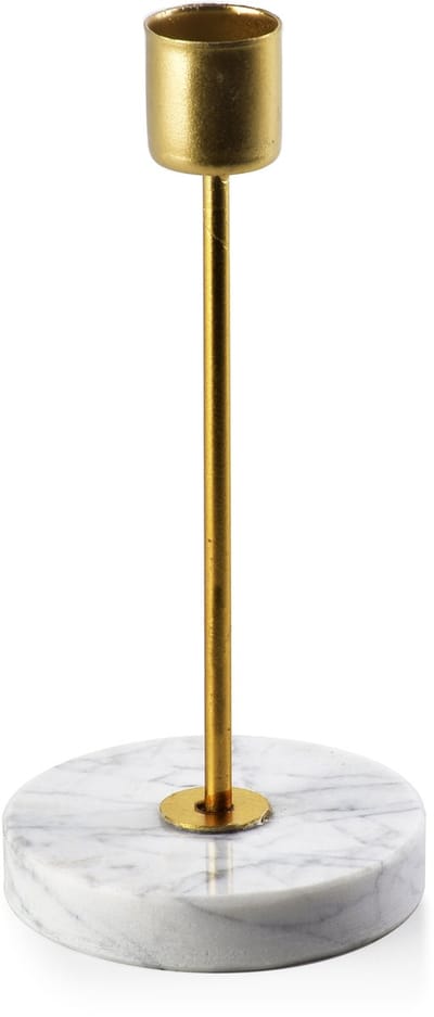 Mondex Cedric Marble Serie - Marmeren En Metalen Kaarsenhouder - 7,5x16,5cm - Goudkleurig
