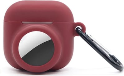 2 in 1 AirPods 4 en Airtag Case - Beschermhoes - AirPods 4 Cover - AirPods 4 AirTag Hoesje - tracker - hoesje geschikt voor Apple Airpods 4 - donker rood