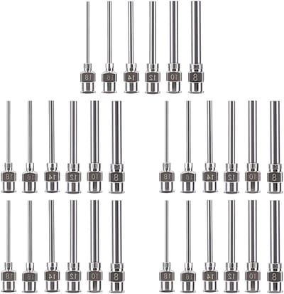30 Stuks RVS Dosing Needles met Luer Lock voor Glijmiddel, Olie en Alcohol Dispenser - 8 tot 18 Ga Blunt Naalden