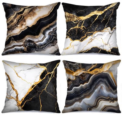 Namajunas - Kussenhoes 45x45 cm - Kussenhoesje - Sierkussen - Marble Kussensloop - 100% polyester - Zwart - Met rits - Zonder binnenkussen - Set van 4