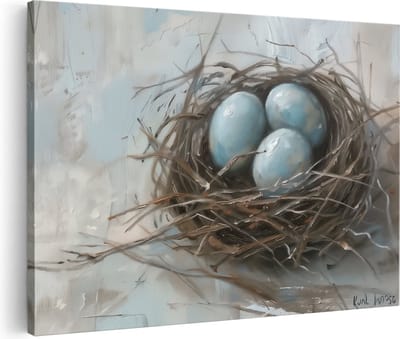 Artaza Canvas Schilderij Vogelnest - 120x80 cm - Groot - Wanddecoratie Vogels - Muurdecoratie Eieren - Schilderijen Op Canvas