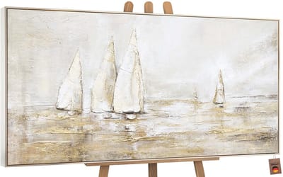 YS Schilderij Canvas schilderij groot handgeschilderd zonneglans zon abstract licht Ð YS-Art Gallery Ð Zonnige wanddecoratie voor woonkamer Ð Modern schilderij voor slaapkamer en hal Beige 100x50