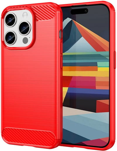 Geborsteld TPU Hoesje Geschikt voor Apple iPhone 15 Pro Max | Beschermhoes | Back Cover | Flexibel TPU | Stijlvol Carbon | Dun | Rood