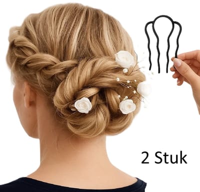 2 Stuk Elegant 4-Tanden Metalen Haarspeld – Intricate Florale Haarstift voor Vrouwen | Duurzaam, Minimalistisch & Perfect voor Bruiloften, Feesten en Dagelijks Gebruik (9 × 5 cm)