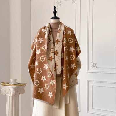 Luxe Dames Dubbelzijdig Bedrukte Sjaal Zacht Warm Pashmina Bloemen Sjaal Winter Buiten Koudebestendig Winddicht Dekensjaal brown