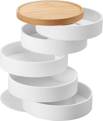 5-Laags Sieradendoos met Houten Deksel - Houten Accessoire Toren voor Oorbellen en Kettingen - Wit