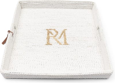 Riviera Maison Dienblad Vierkant Wit rotan met handvaten - RM Monogram decoratief dienbald