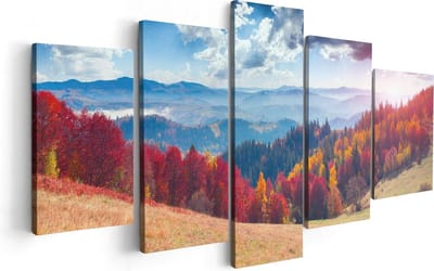 Artaza Canvas Schilderij Vijfluik Kleurrijke Herfstbos Met Heuvellandschap - 100x50 - Foto Op Canvas - Canvas Print