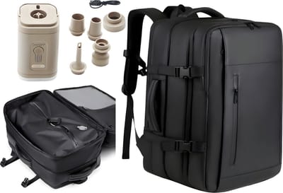 PolkaHome® Luxe Handbagage Koffer uitbreidbaar van 45x30x20 naar 45x30x30 Handbagage Tas & Rugzak | Reisrugzak & Reistas | Inclusief Vacuumzak & Accu Luchtpomp | Luchtvaartmaatschappij Goedgekeurd