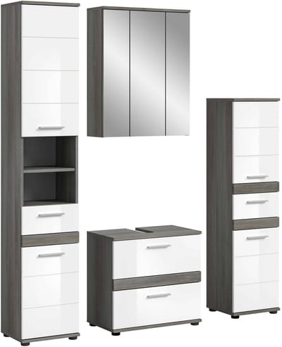Blake badkamercombinatie wit hoogglans MDF TZ rookzilver NB - 34x160x191cm