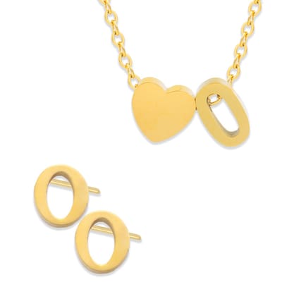Initiaal Ketting & Oorbellen set met Letter O Goudkleurig - Stainless Steel - Met letter & Hartje! - 2x Sieraden Cadeau - Pax Amare