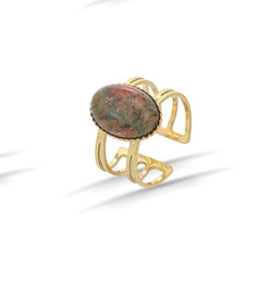 Ring – Rvs – Ovaal - Unakiet - 15 mm - edelsteen - Goudkleurig 18K PVD plating – Verstelbare – ontwerp – Makkelijke voor mensen met moeilijke en artrose vingers