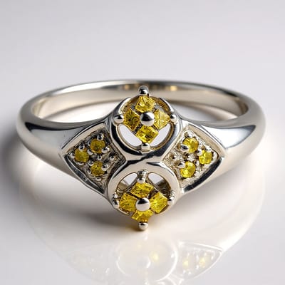 Cavill - Elegante Zilveren Ring 925 Sterling Zilver met Platina Afwerking - 0,22 ct Gele Fancy Diamant Pavé en Prinses Geslepen