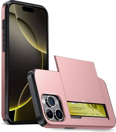 Hoesje Geschikt voor iPhone 16 Pro Hoesje Case Pashouder Hard Cover - Hoes Geschikt voor iPhone 16 Pro Hoesje Met Kaarthouder - Rosé goud
