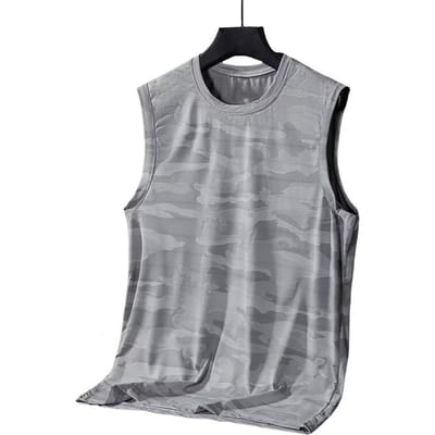 Zomer Heren Sportvest Mouwloos O-Hals Camouflageprint Dun Sneldrogend Elastisch Goed Ademend Pullover Basketbal Gym Worko M grijs