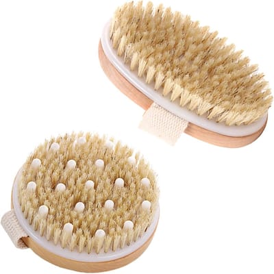Set van 2 Droge Borstels voor Lymfedrainage, Peeling Massage en Verbetering van Bloedcirculatie en Cellulite