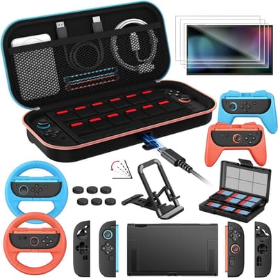 Geschikt voor Nintendo Switch 2 - 21 in 1 Accessoirepakketten - Inclusief Oplaadcase - Beschermhoes - Screenprotectors - Stuurwielen - Joycon Controllergrepen - Gamestandaard