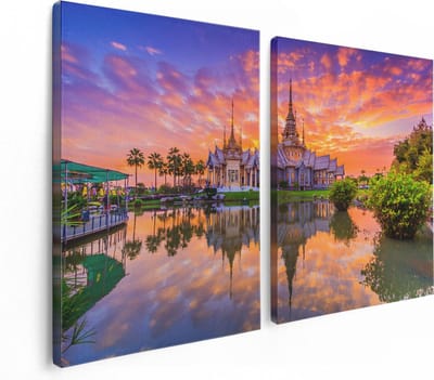 Artaza Canvas Schilderij Tweeluik Wat Non Kum Tempel in Thailand - 120x80 cm - Wanddecoratie Woonkamer - Schilderijen - Muurdecoratie
