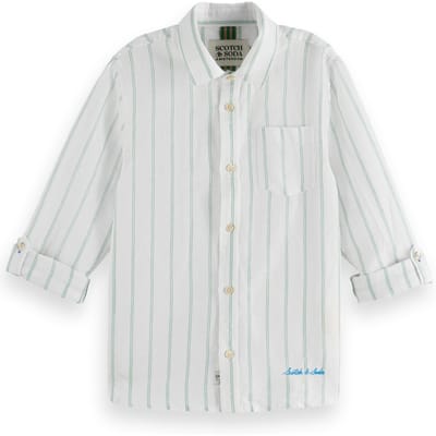 Scotch & Soda Boy Yarn-dyed Linen Blend Long-sleeved Shirt White / Bright Taglia: 12 | Camicie Outlet | kids | Bianco