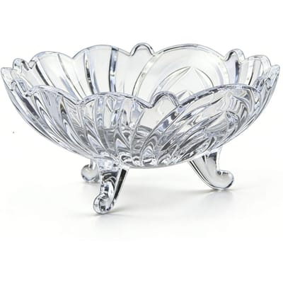 Glazen Fruitschaal met Voet Decoratieve Glazen Kom voor Keukenblad Scandinavische Stijl Golfrand Transparant 22cm Transparent 22cm white