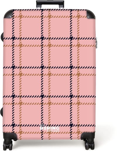 NoBoringSuitcases.com® - Koffer groot - Reiskoffer lichtgewicht - Roze ruitstructuur met bruine en zwarte accenten - Rolkoffer met 4 wielen - Grote trolley XL - 98 liter bagage