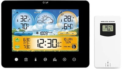 Weerstation met Kleurenscherm - Weersvoorspeller Buiten - Weersomstandigheden Monitoren - Draadloze Buitensensor - 60 Meter Bereik - Zwart