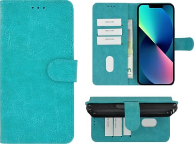 Hoesje Geschikt voor iPhone 13 Pro Max - iPhone 13 Pro Max Book Case Wallet Turquoise Cover