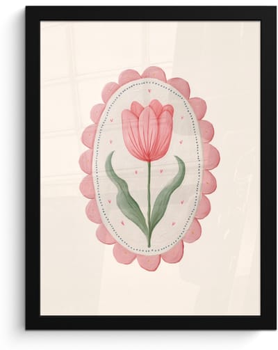 Poster in lijst - Fotolijst 30x40 cm - Posters - Tulp - Lijst - Ovaal - Illustratie - Posterlijst zwart - Decoratie - Wanddecoratie woonkamer - Muurdecoratie slaapkamer
