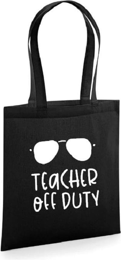 Teacher off duty katoenen tas, juf/meester geschenk, afscheid cadeau