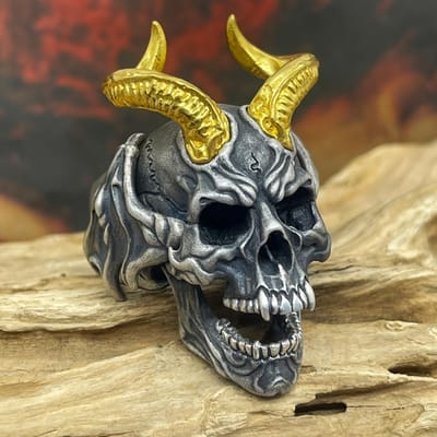 Vintage Punk Roestvrij Staal Schedel Ringen Voor Mannen Gotische Punk Overdreven Gouden Kleur Geiten Schedel Ring Hiphop Rock Biker Sieraden 8