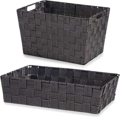 Kipit Opbergmandjes - 4x stuks - 2 formaten - zwart - kast badkamer - gevlochten stof