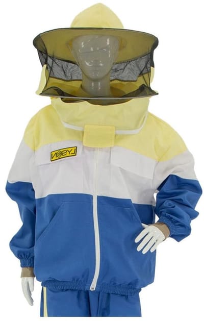 Imkerjas met hoed - Beschermende jas bijen - Veilig bijen houden - Ademend materiaal - Maat M - Donkerblauw geel wit