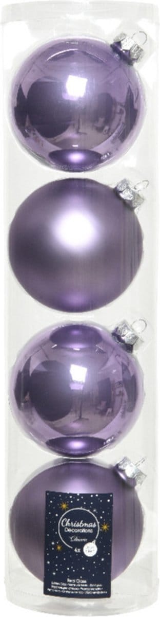 Decoris kerstballen - 4x st - lila paars - D10 cm - glas - kerstversiering