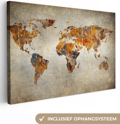 Canvas schilderij 150x100 cm - Wanddecoratie Wereldkaart - Vintage - Abstract - Kinderen - Jongens - Meisjes - Muurdecoratie woonkamer - Kamer decoratie accessoires - Schilderijen
