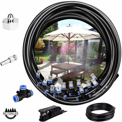 Geschikt voor Misting System, 10M Irrigatiesysteem Buiten Misting System Koelsysteem Ideaal voor Gazebo Tuin Patio 12 Sproeiers (Zwart)