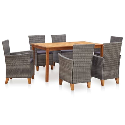 vidaXL - 7-delige - Eethoek - poly - rattan - en - massief - acaciahout - grijs