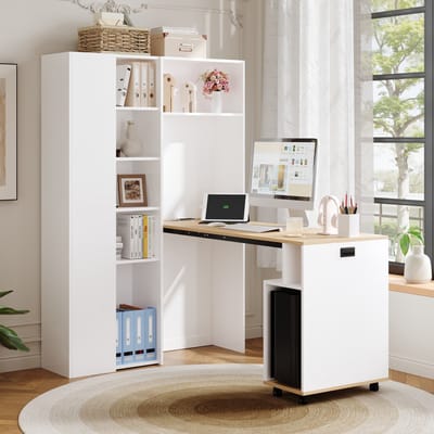 STILVORA Opklapbaar Bureau Met Opbergrek En Stopcontact - 2 In 1 Voor Thuiswerk En Studentenkamer - MDF - Wit